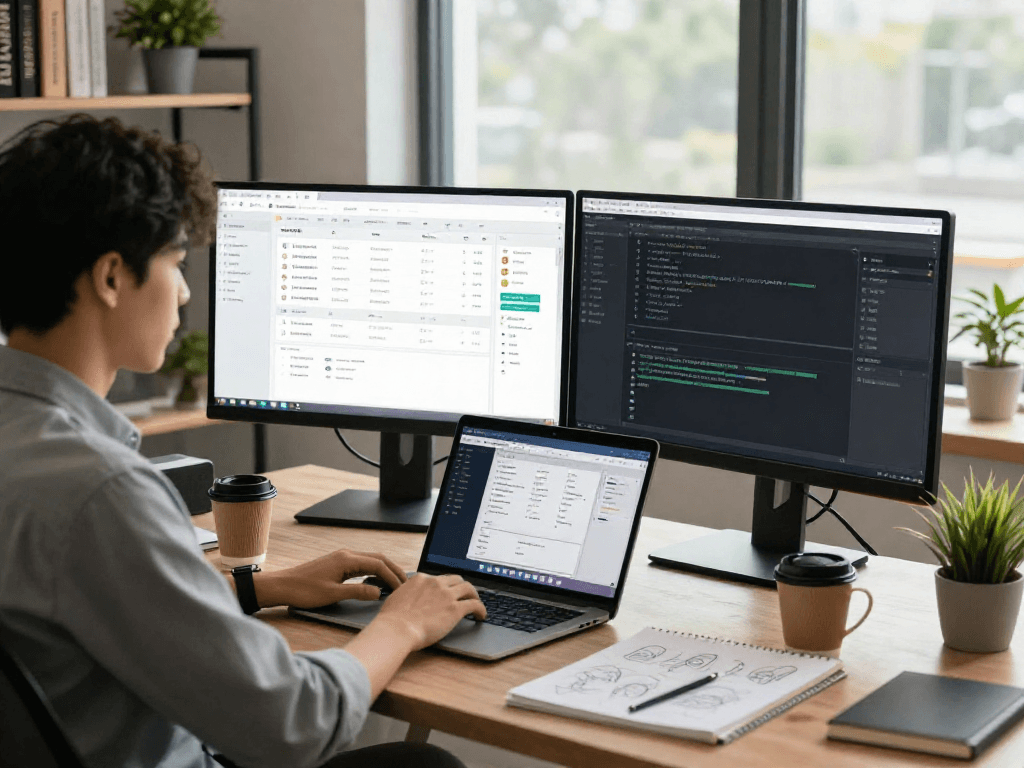 hotel management software in nigeria showcased by a software engineer developing intuitive interfaces in a modern office environment