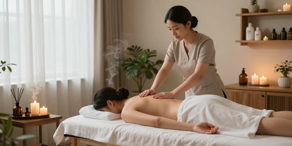 서울출장마사지 session with a therapist applying soothing techniques in a serene studio.