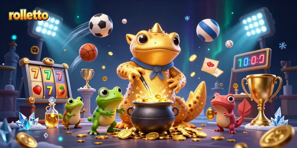 Spin the reels with rolletto's captivating gold casino adventure in a vibrant animated scene.