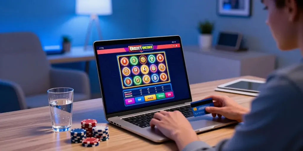 Player enjoying a dynamic credit card casino experience in a cozy home office.