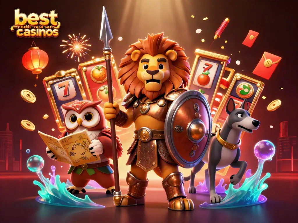 Experience the thrill of the best credit card casinos with this vibrant 3D casino scene featuring dynamic characters and game elements.