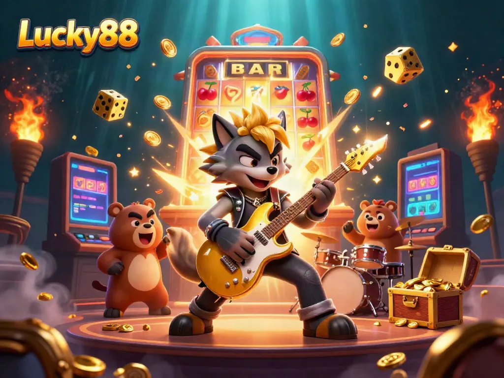 Experience thrilling gaming at Lucky88 with this vibrant 3D casino scene featuring iconic characters and elements.