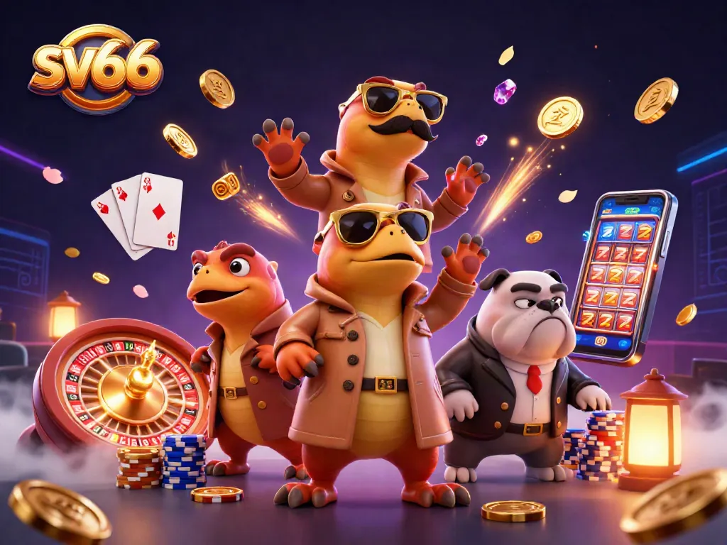 Engage in sv66 fun with raptors in a trench coat entering a VIP casino, surrounded by gaming action.