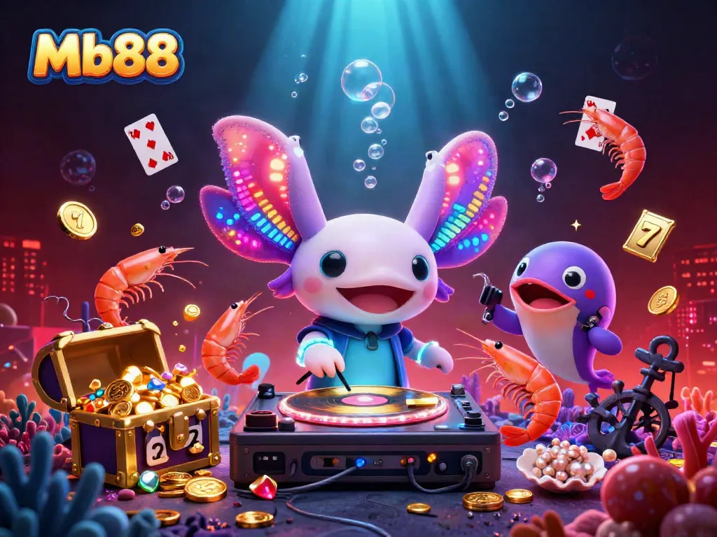 Experience the thrilling world of Mb88 with vibrant characters and casino elements in a lively underwater scene.