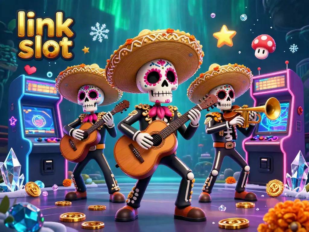 Experience thrilling moments at link slot with vibrant Day of the Dead skeletons celebrating gaming