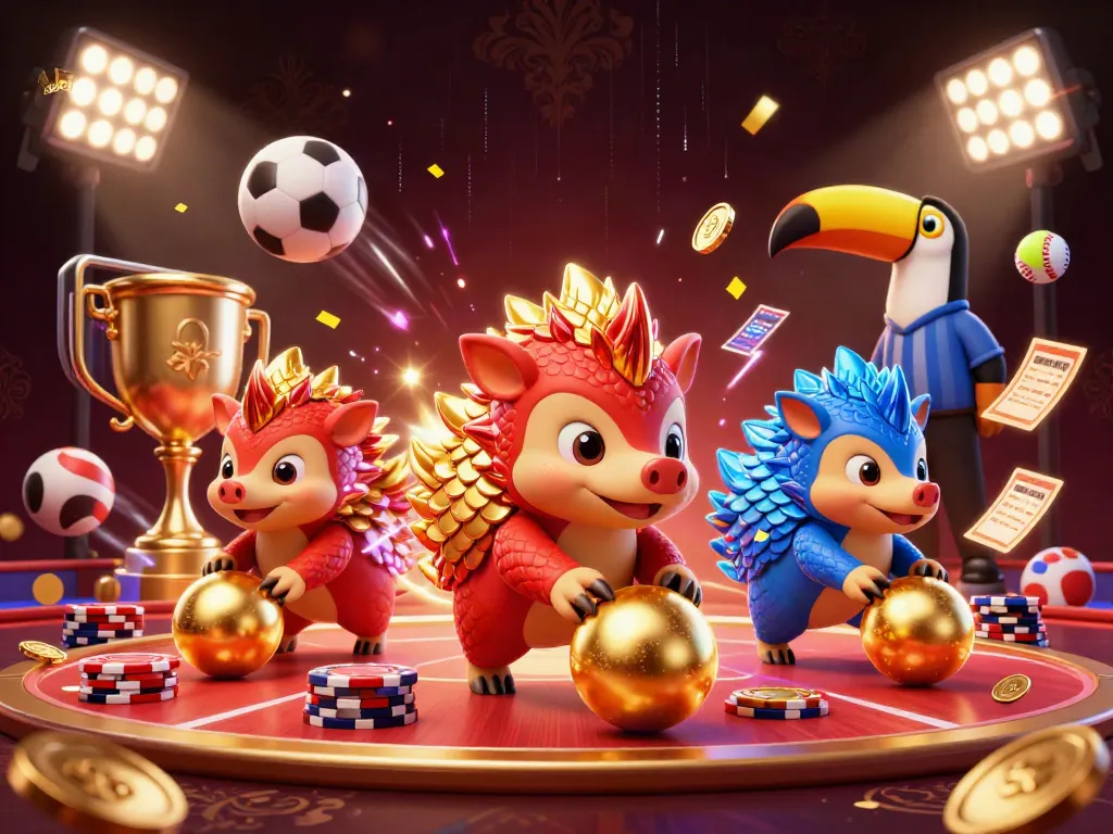rolletto pangolins bowling through poker chips, showcasing dynamic action in a casino environment