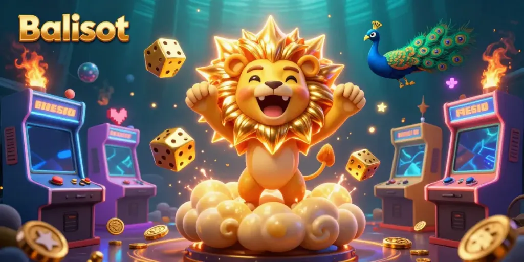 Experience the excitement of Balislot with vibrant gaming elements and dynamic characters in a captivating casino illustration.