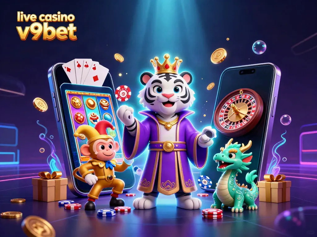 Engage in the vibrant world of live casino v9bet featuring playful characters and dynamic gaming elements.