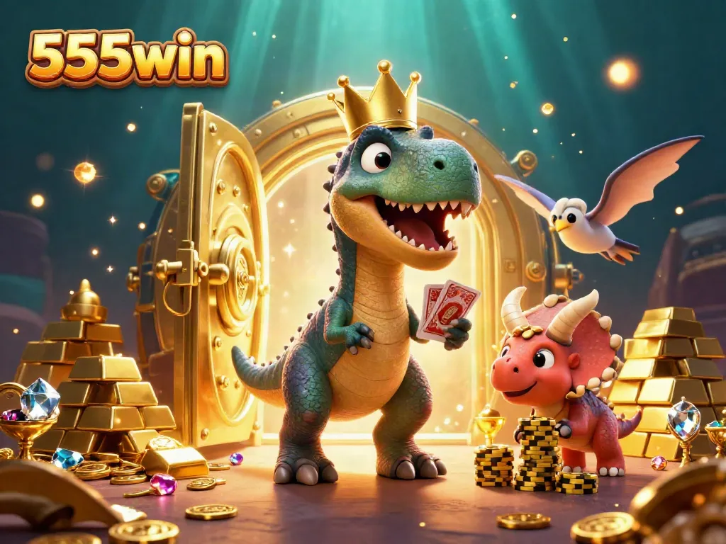 Engage in exciting gameplay adventures with 555win featuring playful dinosaur characters in a vibrant casino setting.