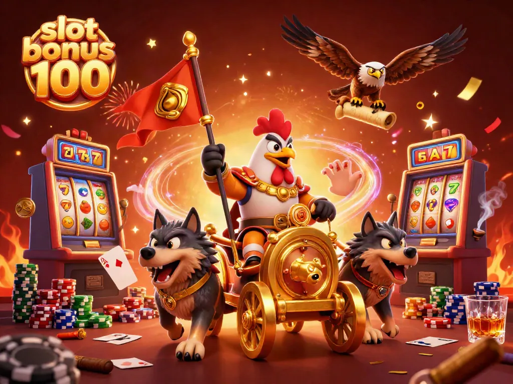 Experience thrilling spins with slot bonus 100 in this vibrant casino scene featuring dynamic game elements.