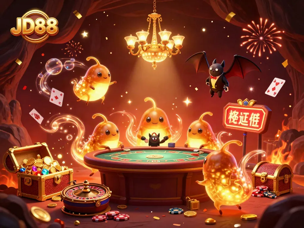 Experience thrilling gameplay at JD88 with vibrant glowworms illuminating the casino atmosphere.
