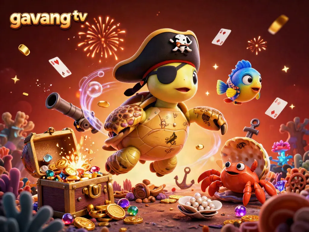 Experience thrilling gameplay with Gavang TV's immersive gambling scene featuring pirate characters and treasures.