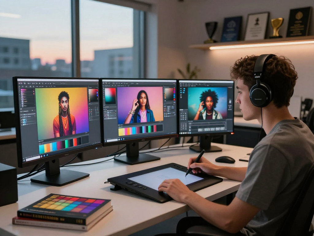 Creating NSFW AI images in a modern digital studio setting