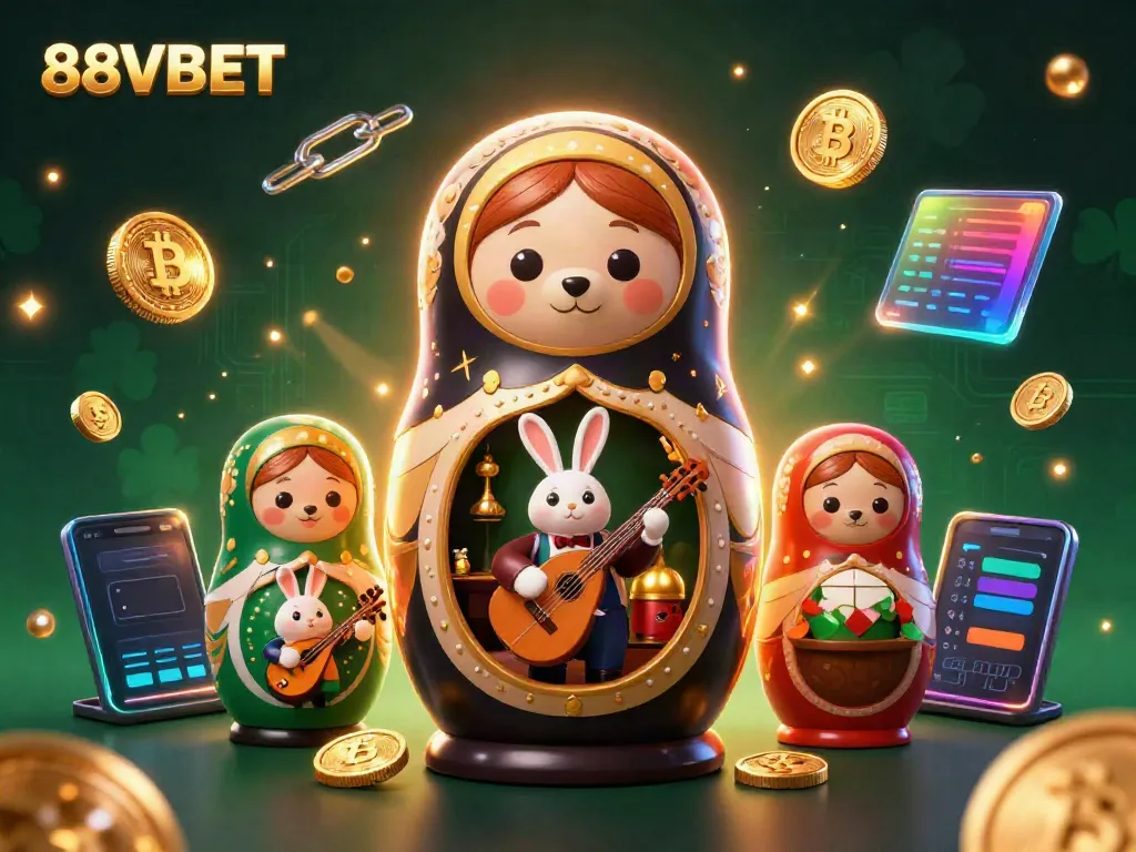 Join the fun at 88VBET with a scene showcasing bear dealers and crypto elements, perfect for online gaming.