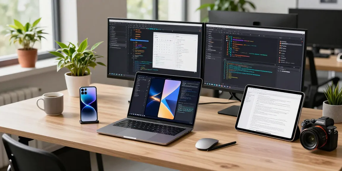 Developer showcasing a tri-fold phone in a modern tech workspace, illustrating innovative technology integration.