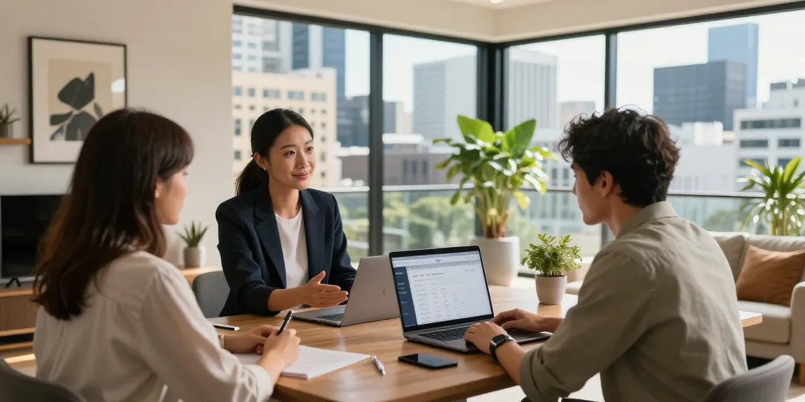 Professional Airbnb help in Melbourne collaborative scene with property managers discussing a stylish apartment's management.
